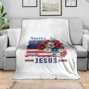 America Needs Jesus Throw Blanket Christian Floral US Flag 4th of July TS14 Print Your Wear