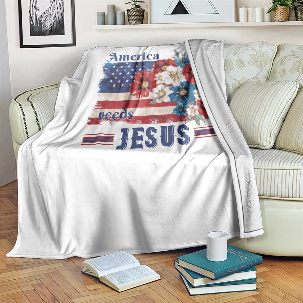 America Needs Jesus Throw Blanket Christian Floral US Flag 4th of July TS14 Print Your Wear