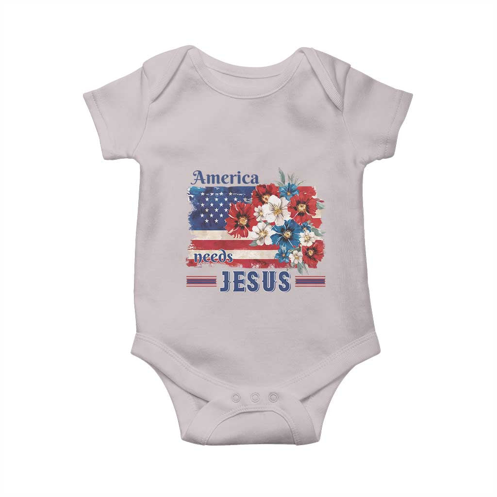 America Needs Jesus Baby Onesie Christian Floral US Flag 4th of July TS14 Ice Gray Print Your Wear