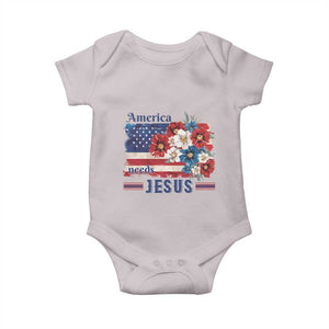 America Needs Jesus Baby Onesie Christian Floral US Flag 4th of July TS14 Ice Gray Print Your Wear