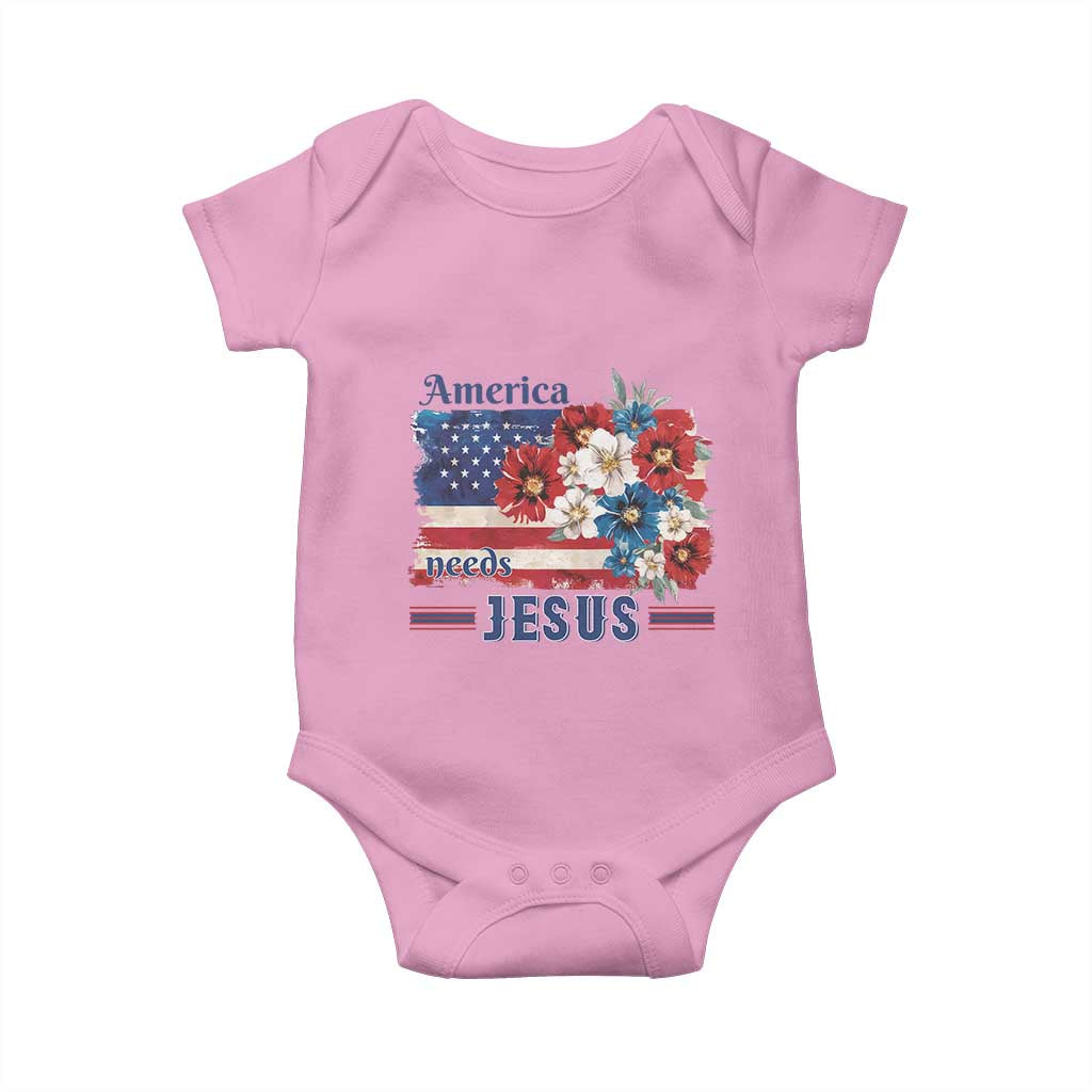 America Needs Jesus Baby Onesie Christian Floral US Flag 4th of July TS14 Light Pink Print Your Wear