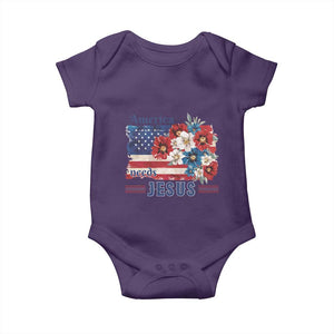 America Needs Jesus Baby Onesie Christian Floral US Flag 4th of July TS14 Purple Print Your Wear