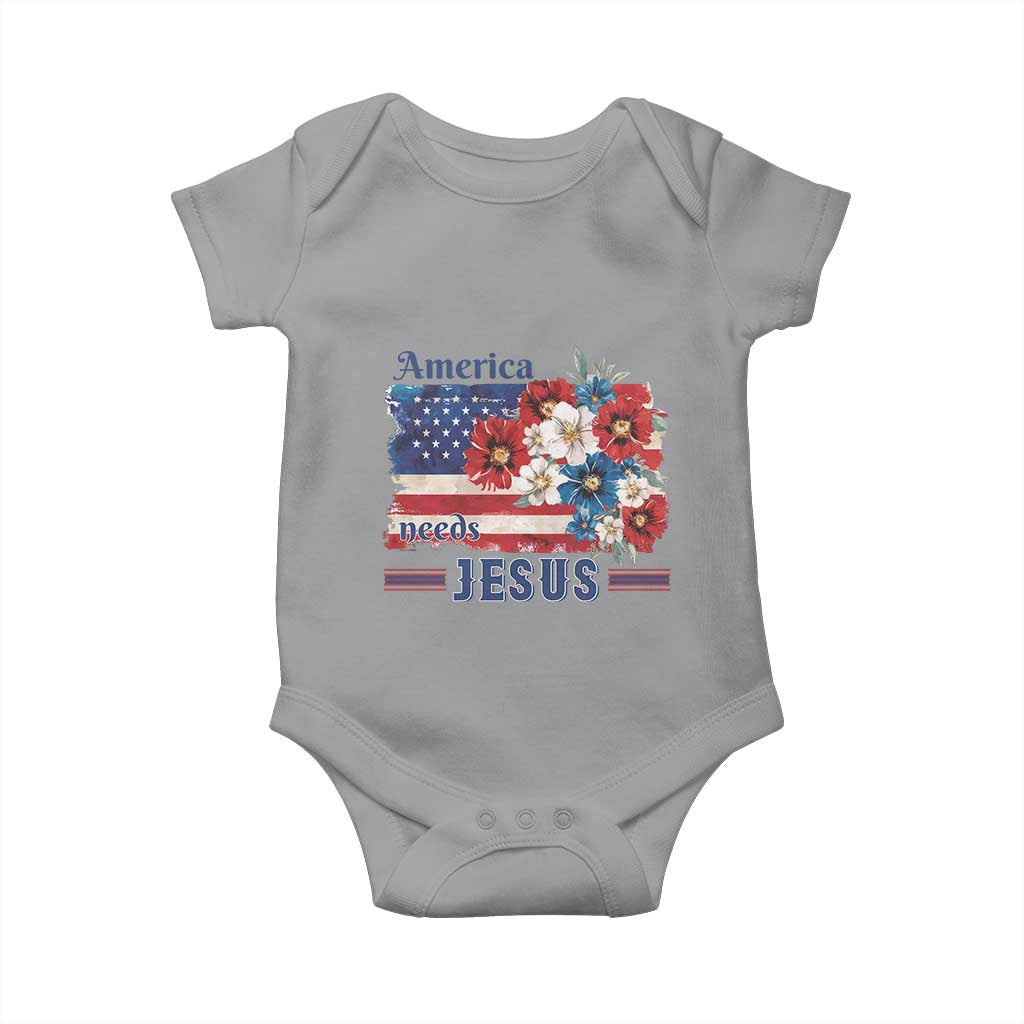 America Needs Jesus Baby Onesie Christian Floral US Flag 4th of July TS14 Sport Gray Print Your Wear