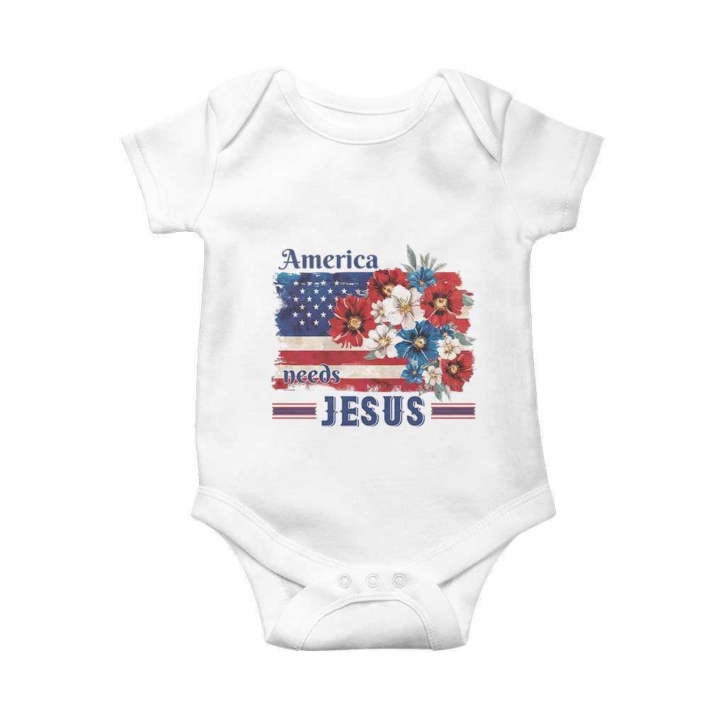 America Needs Jesus Baby Onesie Christian Floral US Flag 4th of July TS14 White Print Your Wear