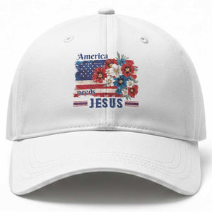 America Needs Jesus Baseball Cap Christian Floral US Flag 4th of July TS14 Print Your Wear