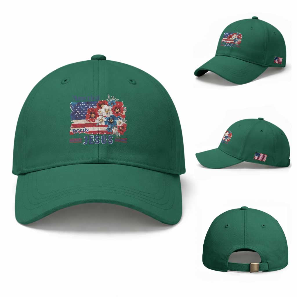 America Needs Jesus Baseball Cap Christian Floral US Flag 4th of July TS14 Baseball Cap Universal Fit Irish Green Print Your Wear