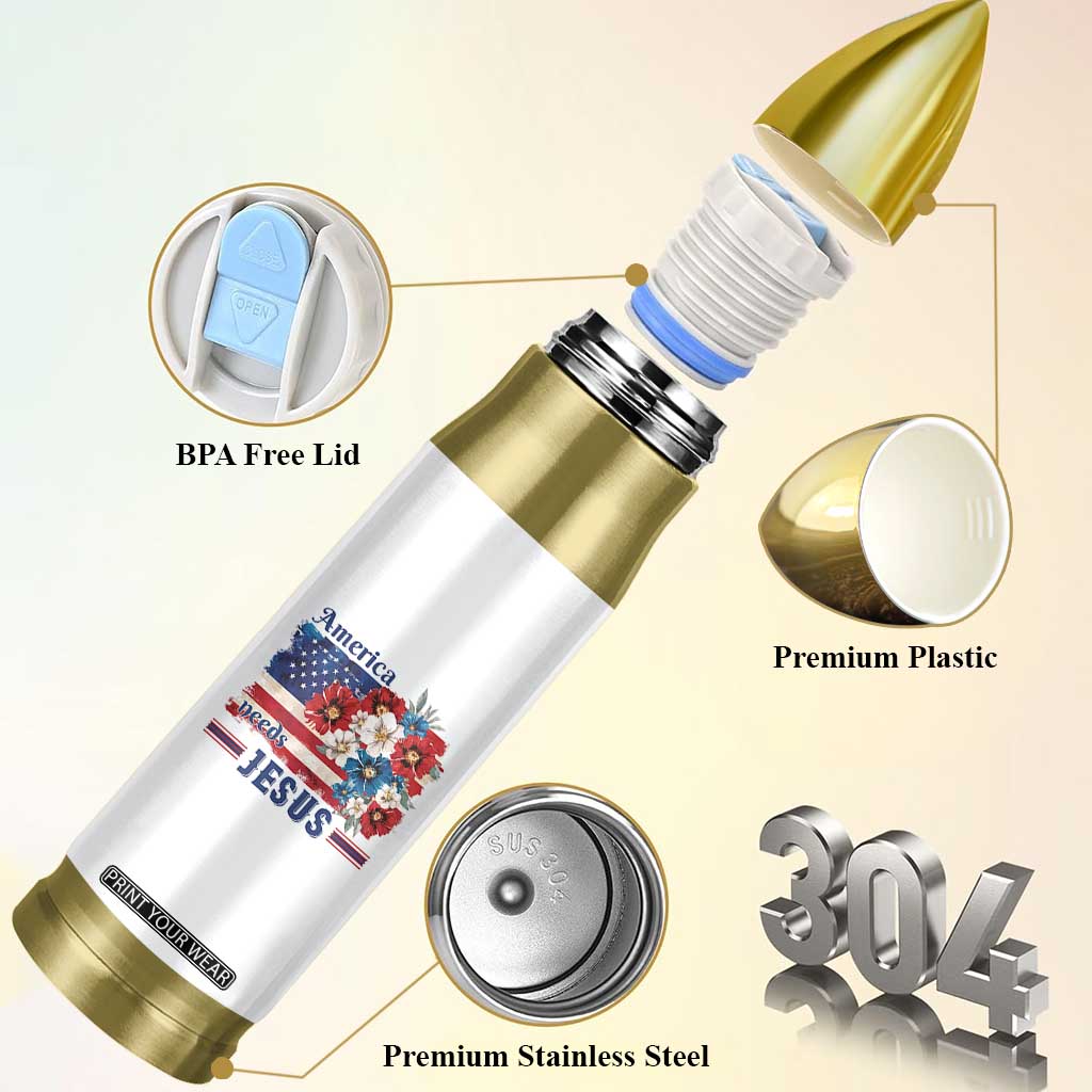 America Needs Jesus Bullet Tumbler Christian Floral US Flag 4th of July TS14 Print Your Wear