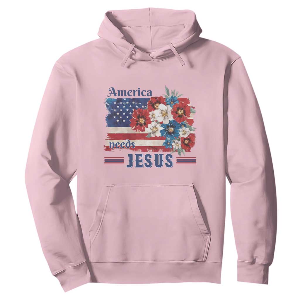 America Needs Jesus Hoodie Christian Floral US Flag 4th of July TS14 Light Pink Print Your Wear