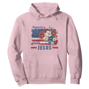 America Needs Jesus Hoodie Christian Floral US Flag 4th of July TS14 Light Pink Print Your Wear