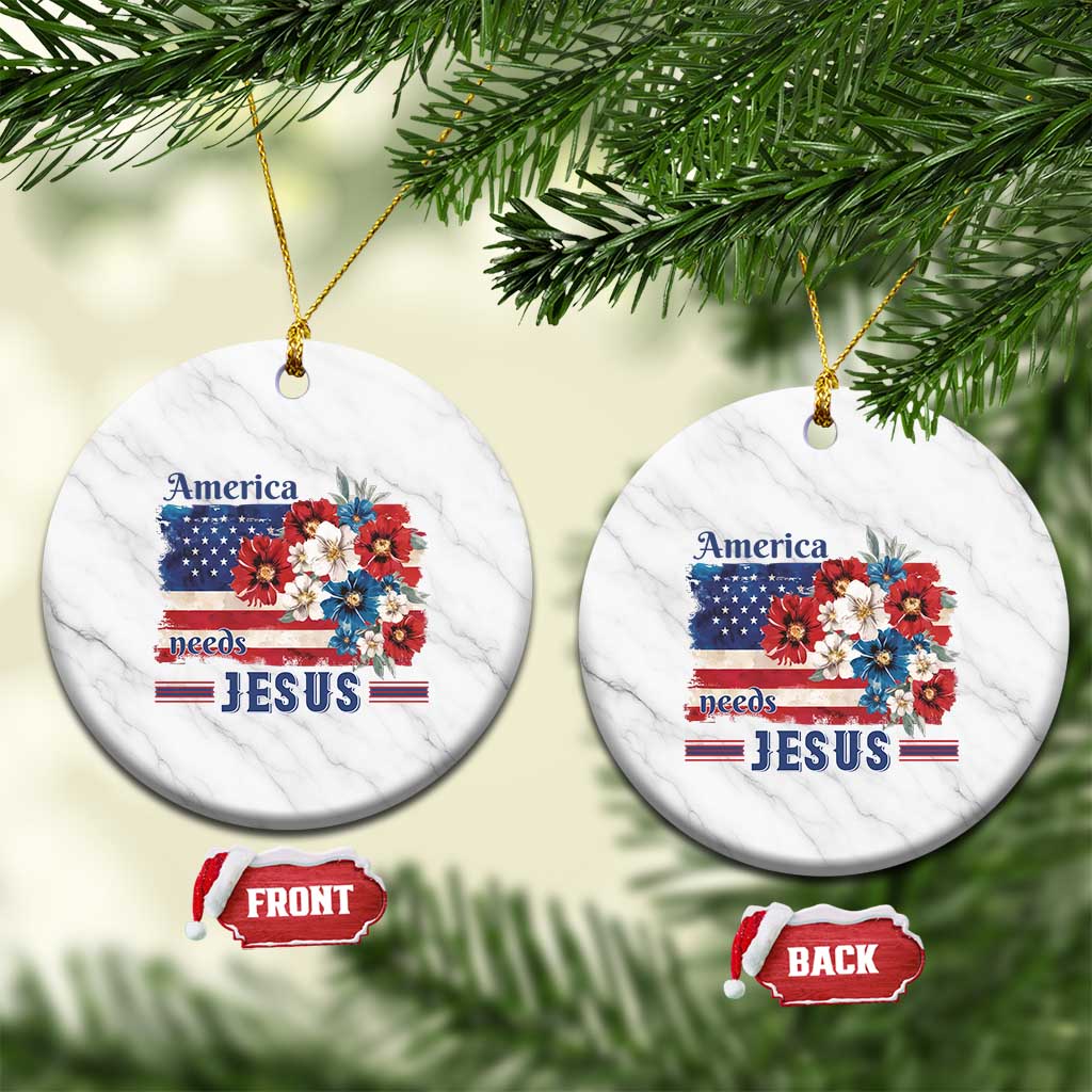 America Needs Jesus Ceramic Ornament Christian Floral US Flag 4th of July TS14 1pc White Marble Print Your Wear