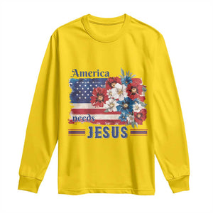America Needs Jesus Long Sleeve Shirt Christian Floral US Flag 4th of July TS14 Daisy Print Your Wear