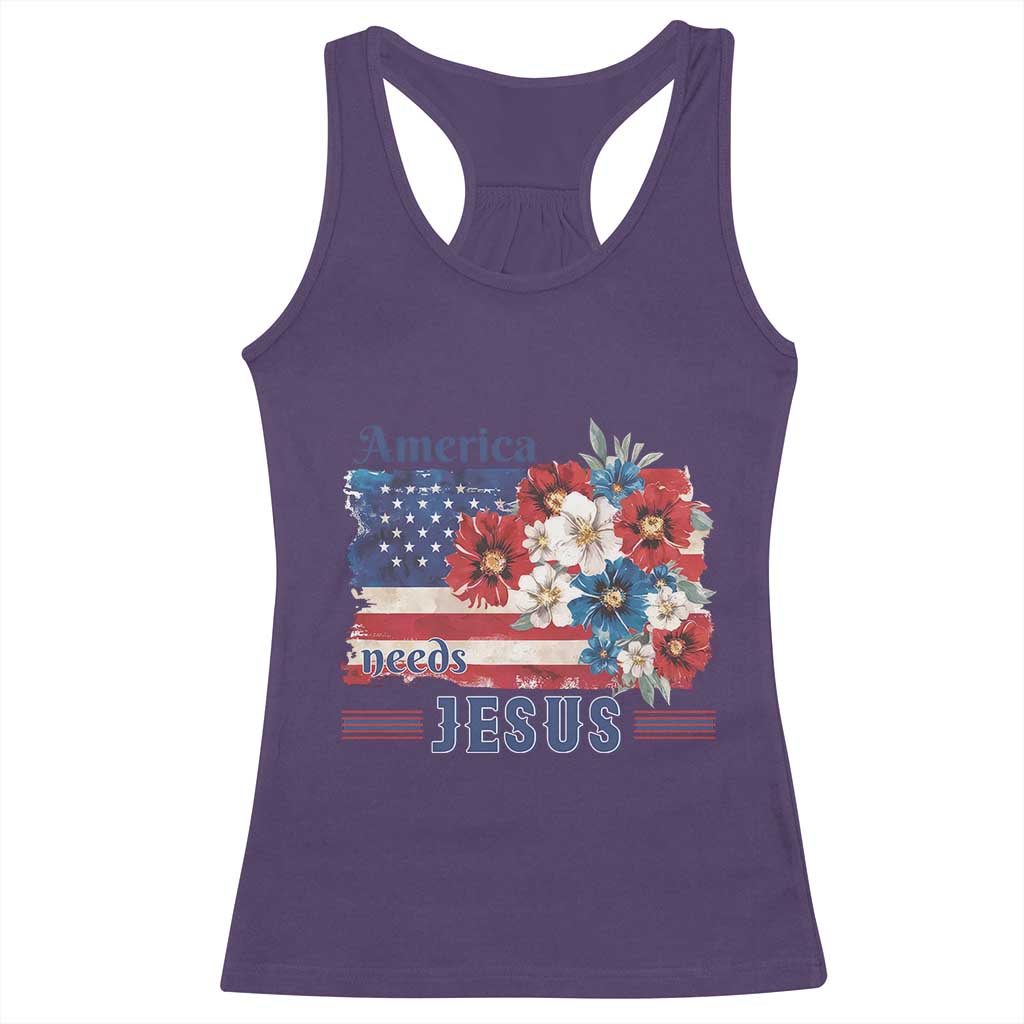America Needs Jesus Racerback Tank Top Christian Floral US Flag 4th of July TS14 Purple Print Your Wear