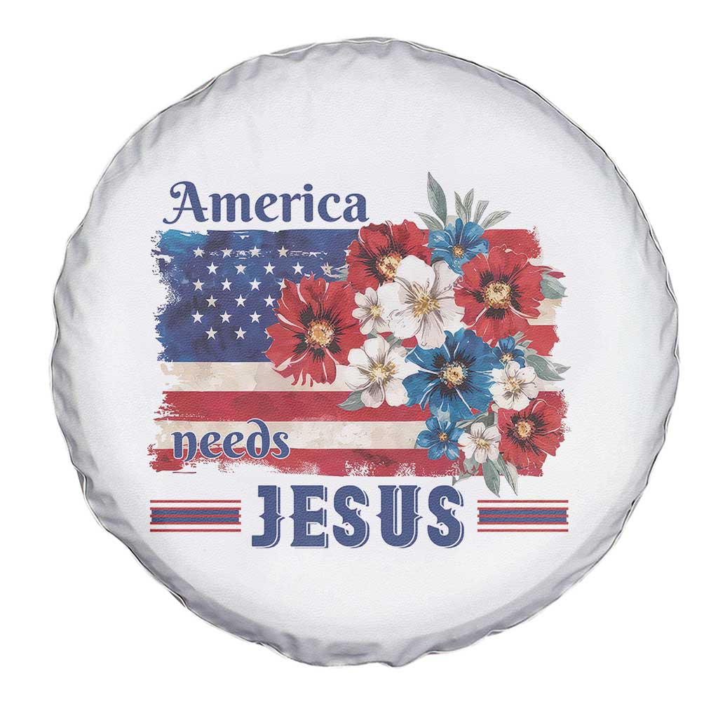 America Needs Jesus Spare Tire Cover Christian Floral US Flag 4th of July TS14 Print Your Wear