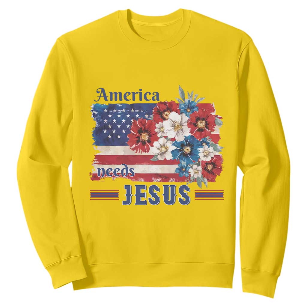 America Needs Jesus Sweatshirt Christian Floral US Flag 4th of July TS14 Daisy Print Your Wear