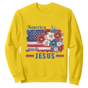 America Needs Jesus Sweatshirt Christian Floral US Flag 4th of July TS14 Daisy Print Your Wear