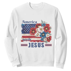 America Needs Jesus Sweatshirt Christian Floral US Flag 4th of July TS14 White Print Your Wear