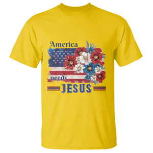 America Needs Jesus T Shirt Christian Floral US Flag 4th of July TS14 Daisy Print Your Wear