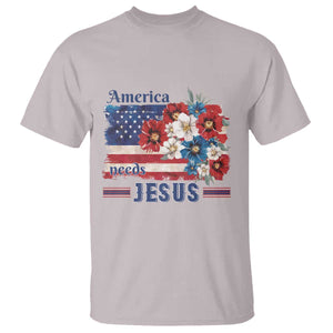 America Needs Jesus T Shirt Christian Floral US Flag 4th of July TS14 Ice Gray Print Your Wear