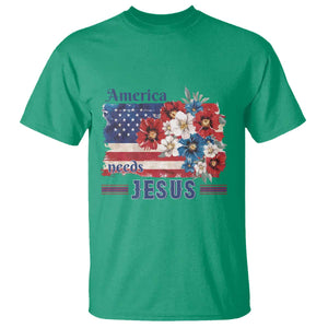 America Needs Jesus T Shirt Christian Floral US Flag 4th of July TS14 Irish Green Print Your Wear