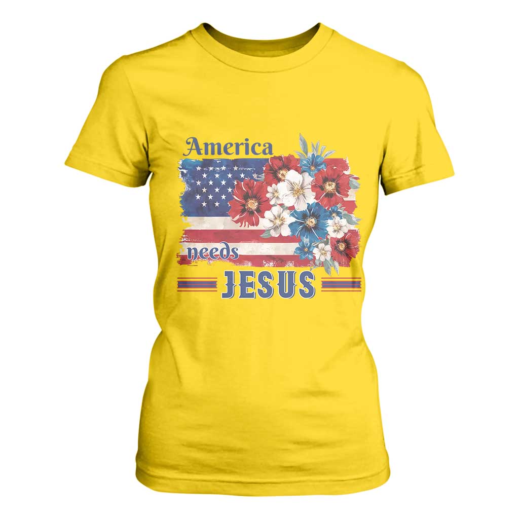 America Needs Jesus T Shirt For Women Christian Floral US Flag 4th of July TS14 Daisy Print Your Wear