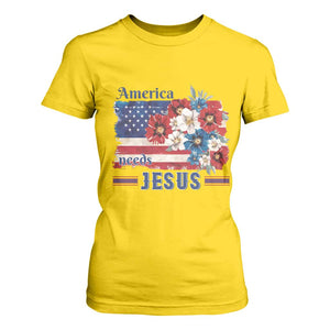 America Needs Jesus T Shirt For Women Christian Floral US Flag 4th of July TS14 Daisy Print Your Wear
