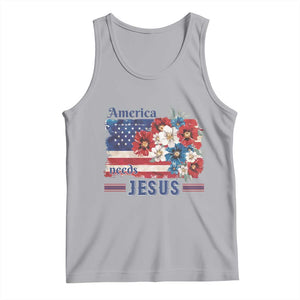 America Needs Jesus Tank Top Christian Floral US Flag 4th of July TS14 Athletic Heather Print Your Wear