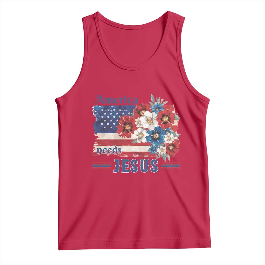 America Needs Jesus Tank Top Christian Floral US Flag 4th of July TS14 Red Print Your Wear