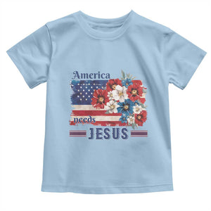 America Needs Jesus Toddler T Shirt Christian Floral US Flag 4th of July TS14 Light Blue Print Your Wear