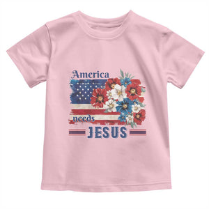 America Needs Jesus Toddler T Shirt Christian Floral US Flag 4th of July TS14 Light Pink Print Your Wear