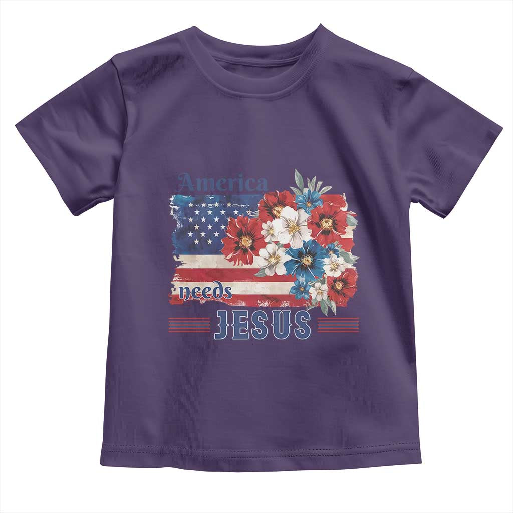 America Needs Jesus Toddler T Shirt Christian Floral US Flag 4th of July TS14 Purple Print Your Wear