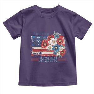 America Needs Jesus Toddler T Shirt Christian Floral US Flag 4th of July TS14 Purple Print Your Wear