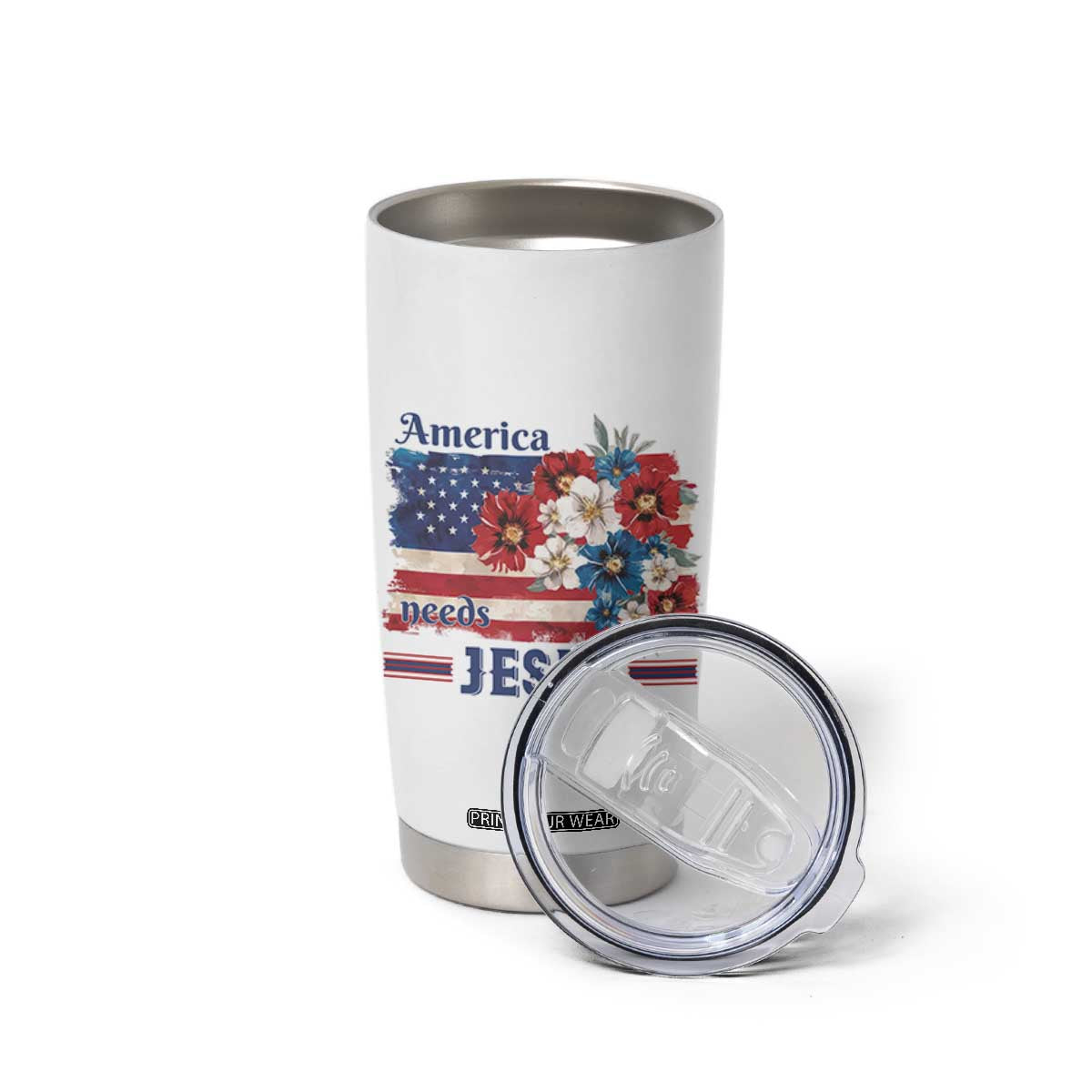 America Needs Jesus Tumbler Cup Christian Floral US Flag 4th of July TS14 Print Your Wear