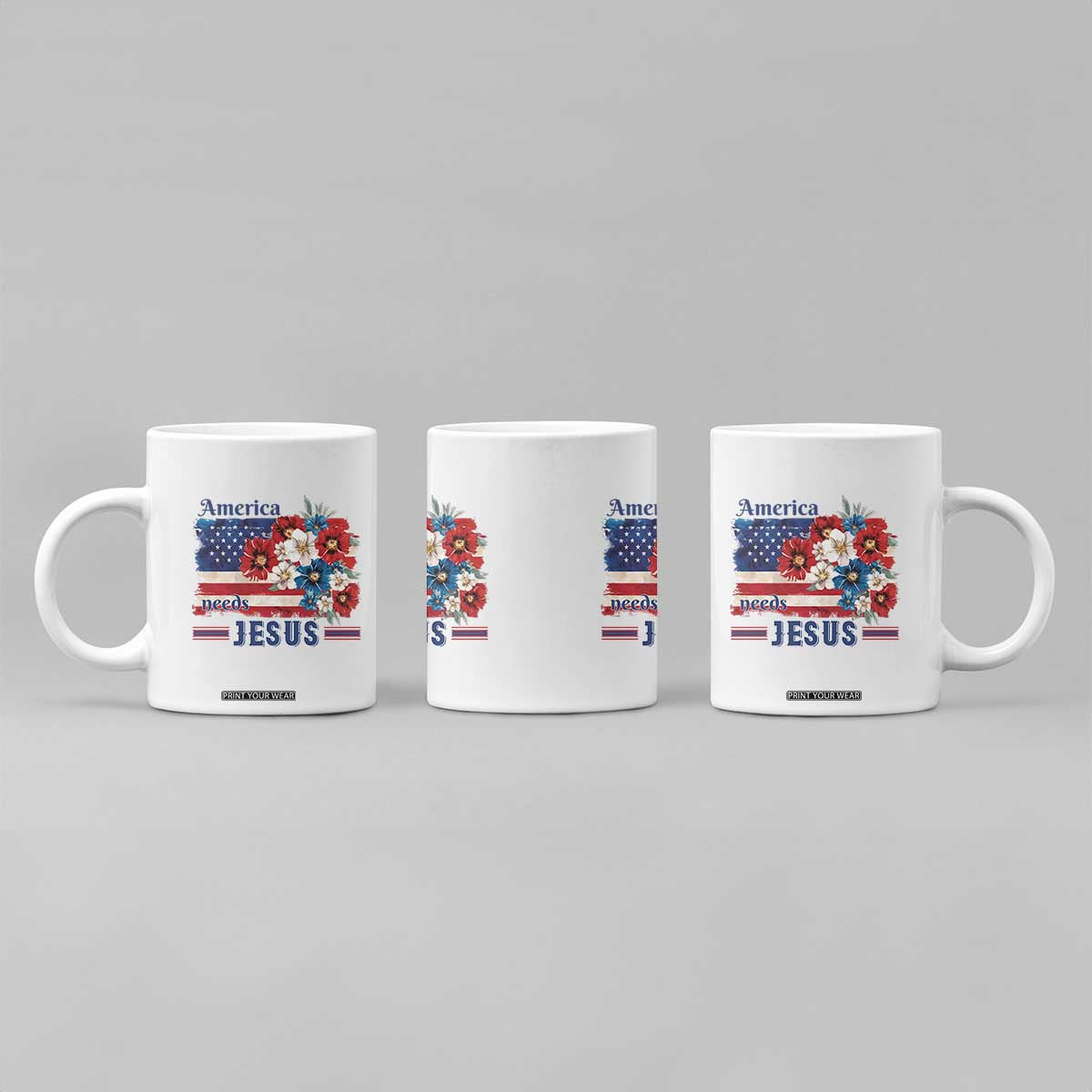 America Needs Jesus Coffee Mug Christian Floral US Flag 4th of July TS14 Print Your Wear
