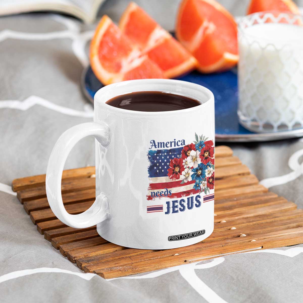 America Needs Jesus Coffee Mug Christian Floral US Flag 4th of July TS14 Print Your Wear