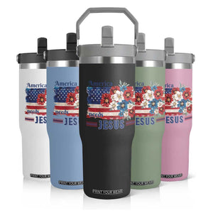 America Needs Jesus Flip Straw Tumbler Christian Floral US Flag 4th of July TS14 Print Your Wear