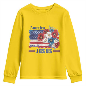 America Needs Jesus Youth Sweatshirt Christian Floral US Flag 4th of July TS14 Daisy Print Your Wear