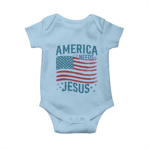 America Needs Jesus Baby Onesie 4th of July Christian TS14 Light Blue Print Your Wear