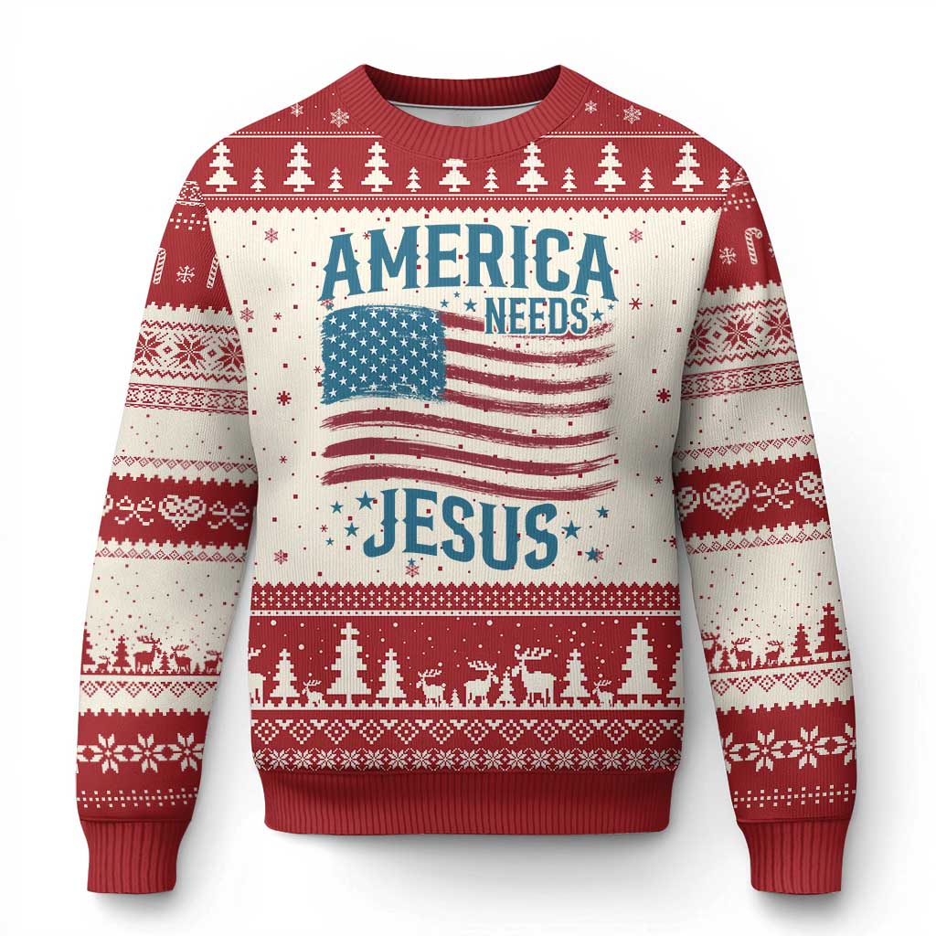 America Needs Jesus Ugly Christmas Sweater 4th of July Christian TS14 Beige Red Print Your Wear
