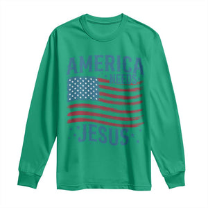 America Needs Jesus Long Sleeve Shirt 4th of July Christian TS14 Irish Green Print Your Wear