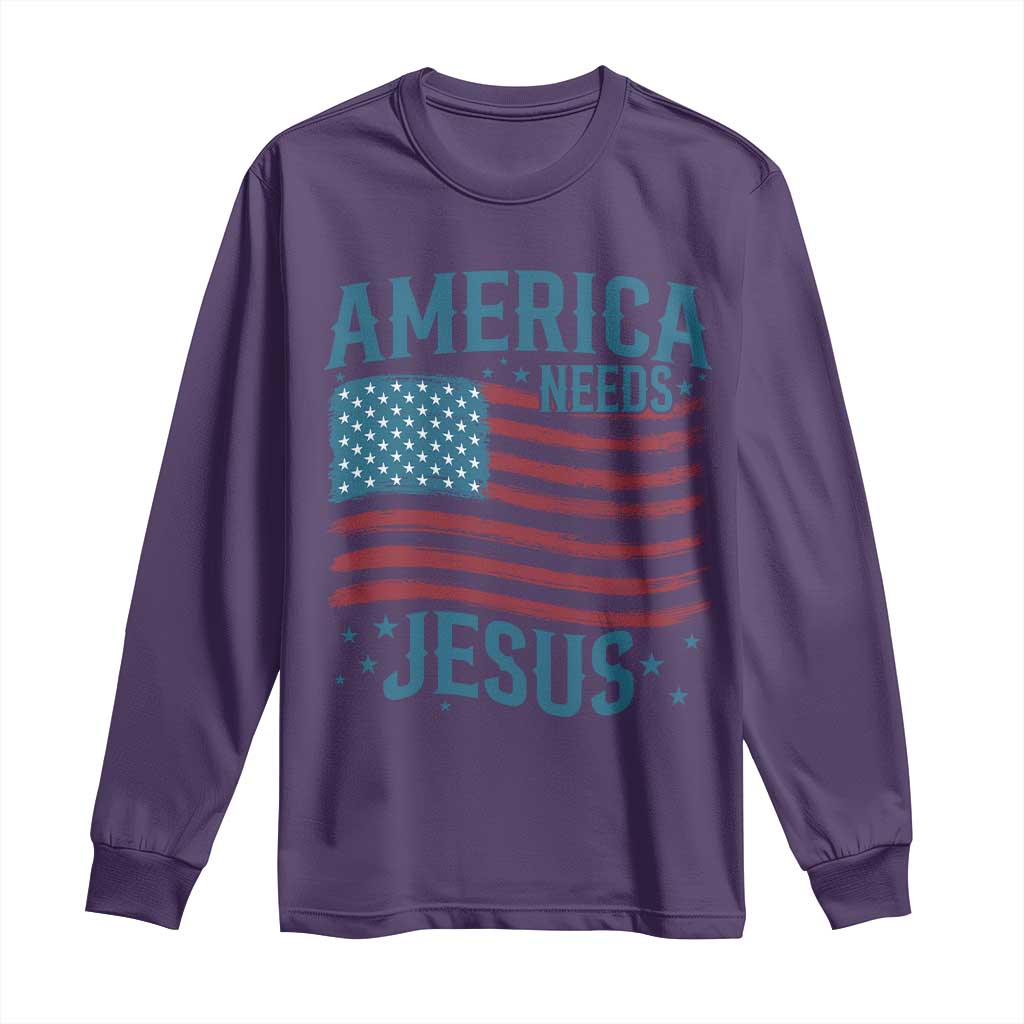 America Needs Jesus Long Sleeve Shirt 4th of July Christian TS14 Purple Print Your Wear