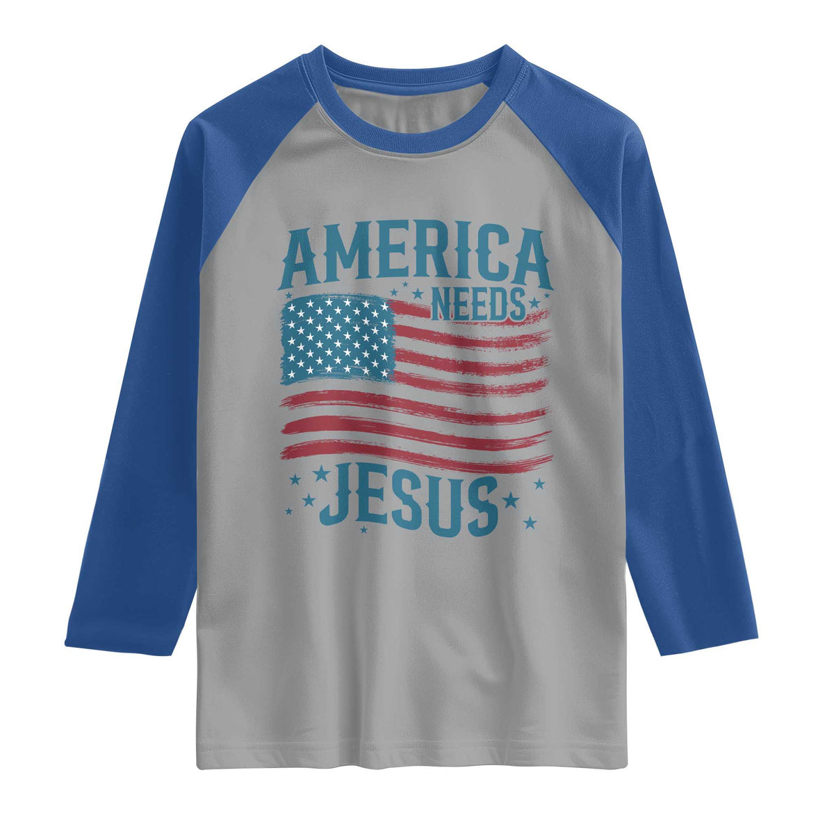 America Needs Jesus Raglan Shirt 4th of July Christian TS14 Sport Gray Royal Print Your Wear