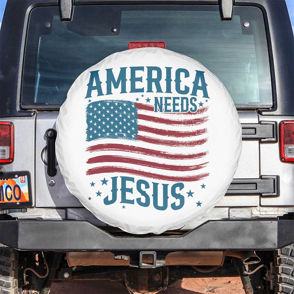 America Needs Jesus Spare Tire Cover 4th of July Christian TS14 No hole White Print Your Wear
