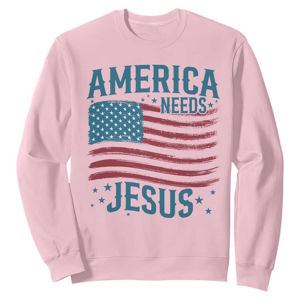 America Needs Jesus Sweatshirt 4th of July Christian TS14 Light Pink Print Your Wear
