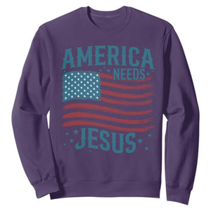 America Needs Jesus Sweatshirt 4th of July Christian TS14 Purple Print Your Wear