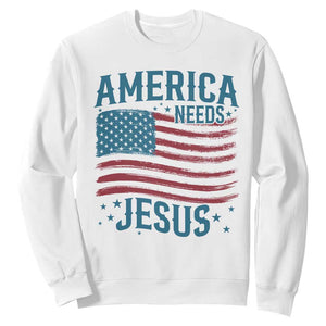 America Needs Jesus Sweatshirt 4th of July Christian TS14 White Print Your Wear