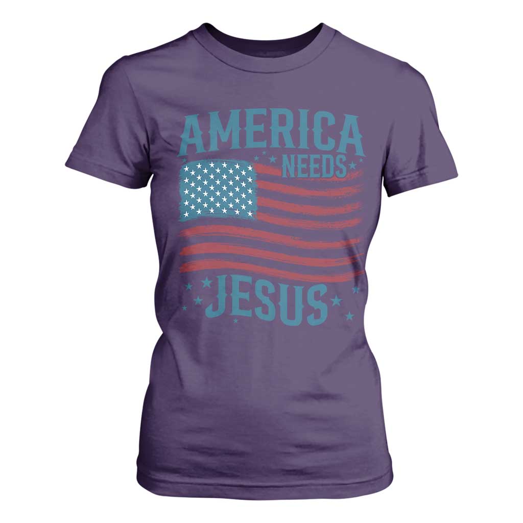 America Needs Jesus T Shirt For Women 4th of July Christian TS14 Purple Print Your Wear