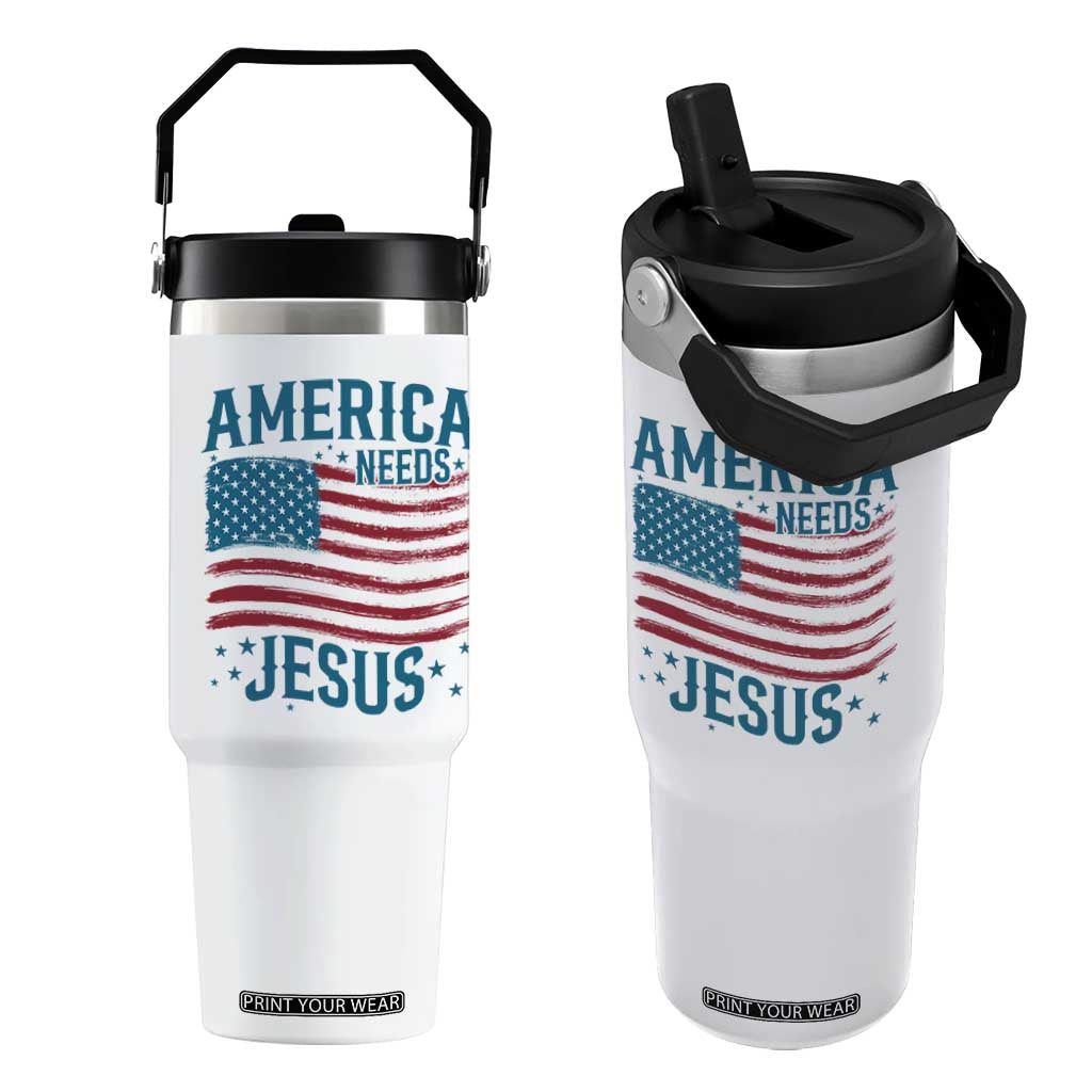 America Needs Jesus Flip Straw Tumbler 4th of July Christian TS14 One Size: 30 oz White Print Your Wear