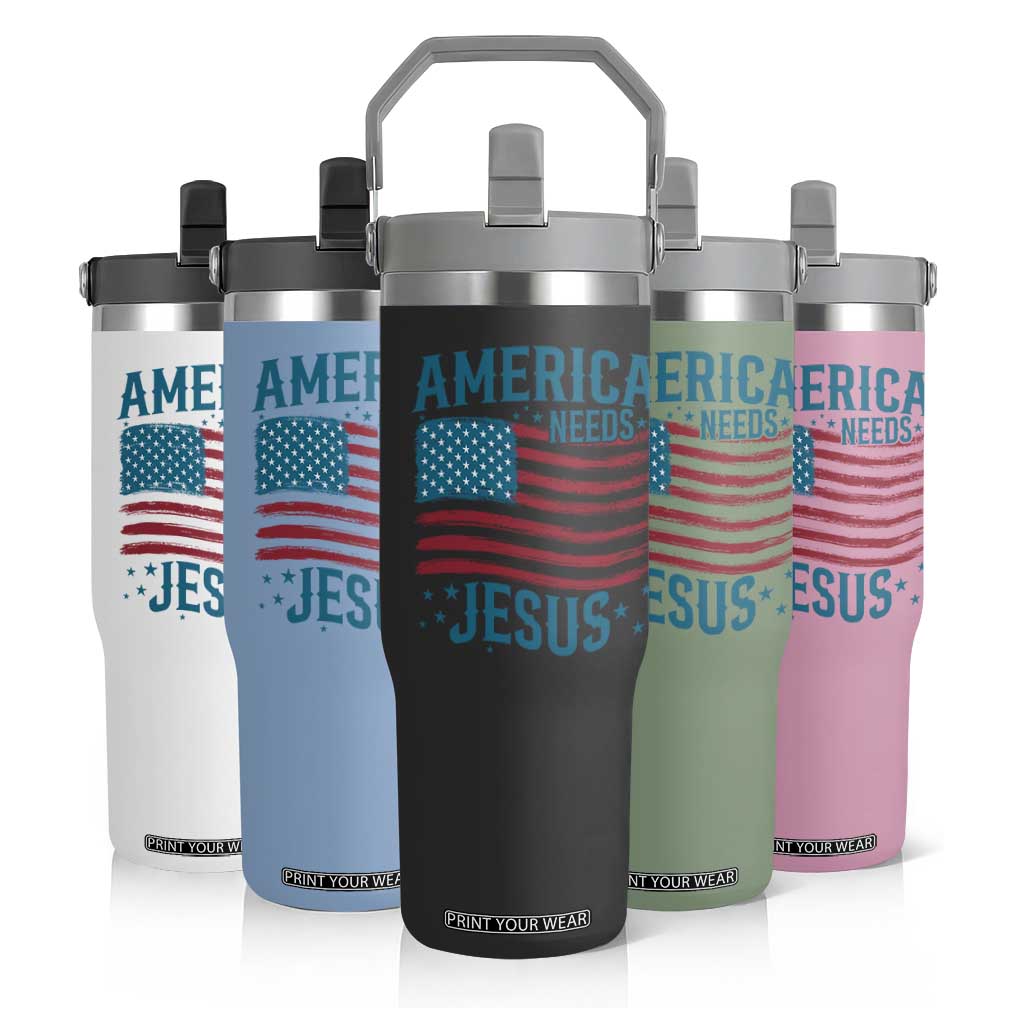 America Needs Jesus Flip Straw Tumbler 4th of July Christian TS14 Print Your Wear