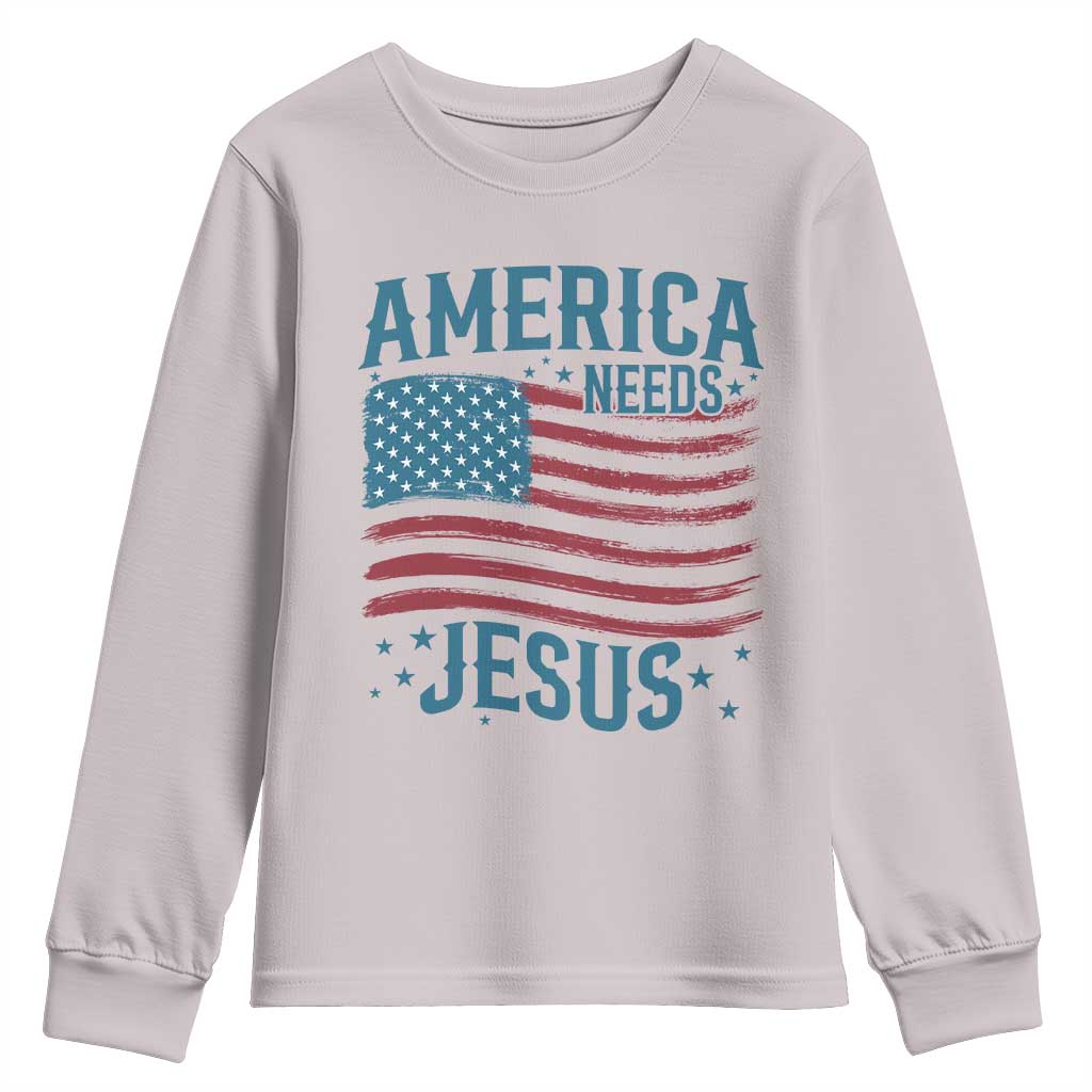 America Needs Jesus Youth Sweatshirt 4th of July Christian TS14 Ice Gray Print Your Wear