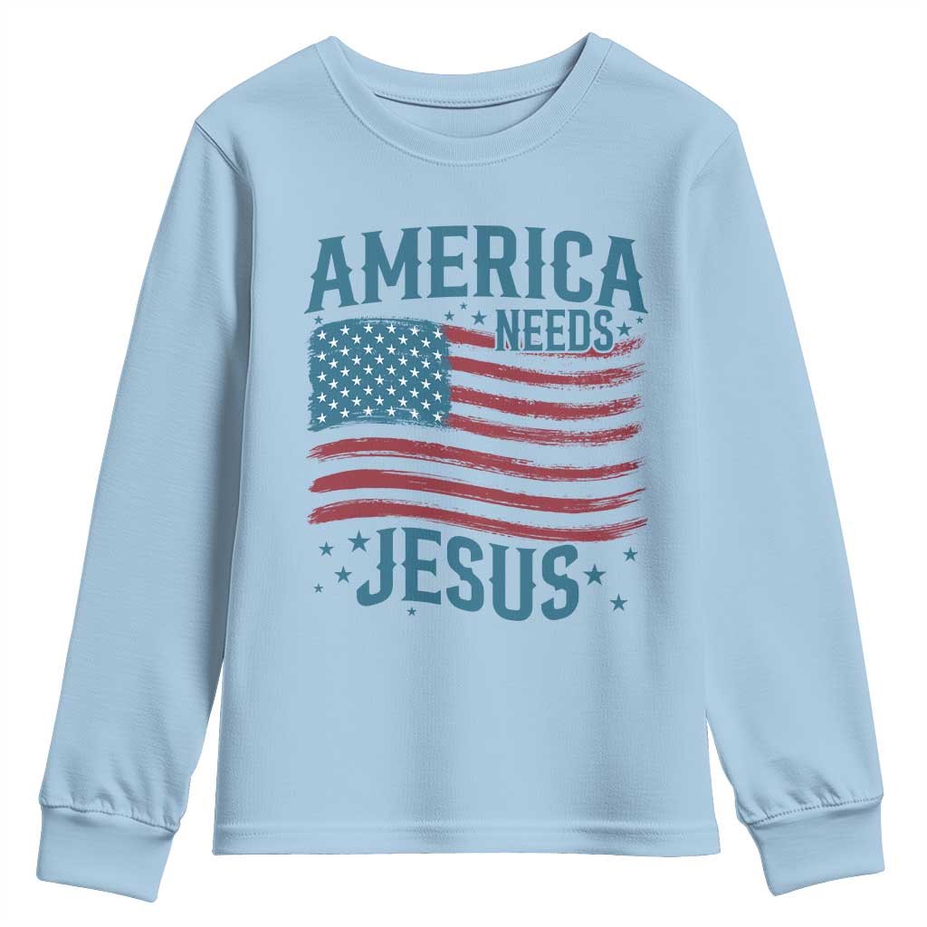 America Needs Jesus Youth Sweatshirt 4th of July Christian TS14 Light Blue Print Your Wear